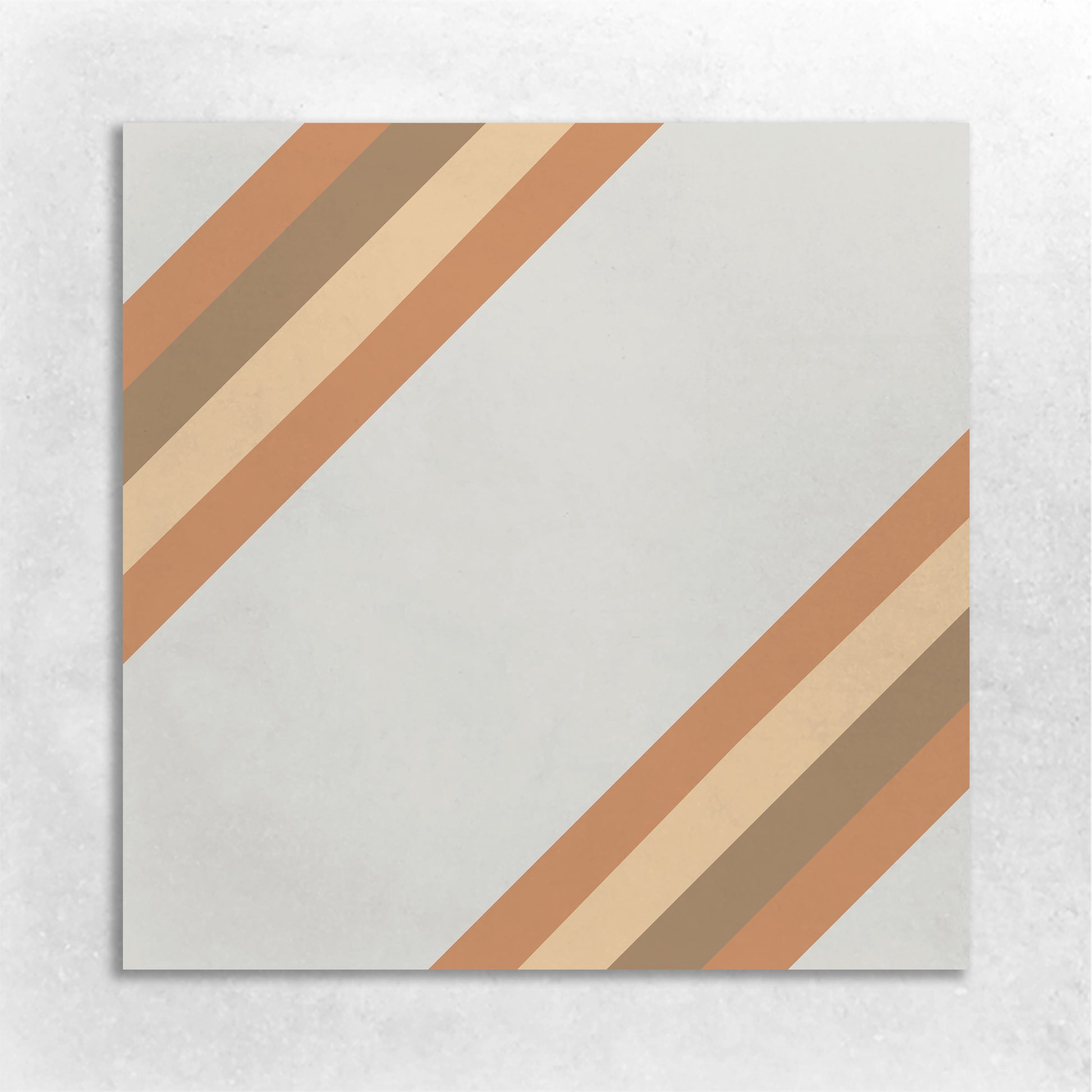 a square tile pattern with multiple colored stirps, white, orange, brown. gold