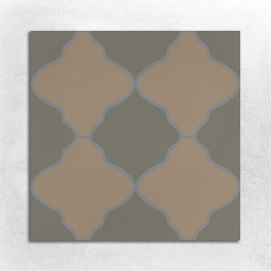 8x8 arabesque cement tile pattern 3 colors olive, latte, and grey