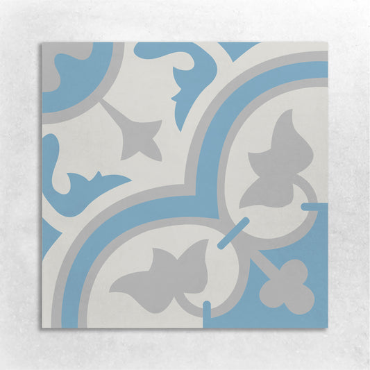 Encaustic Cement Tile, Concrete Tile, Traditional Floral Pattern Tiles, IN WHITE, BLUE .AND GREY