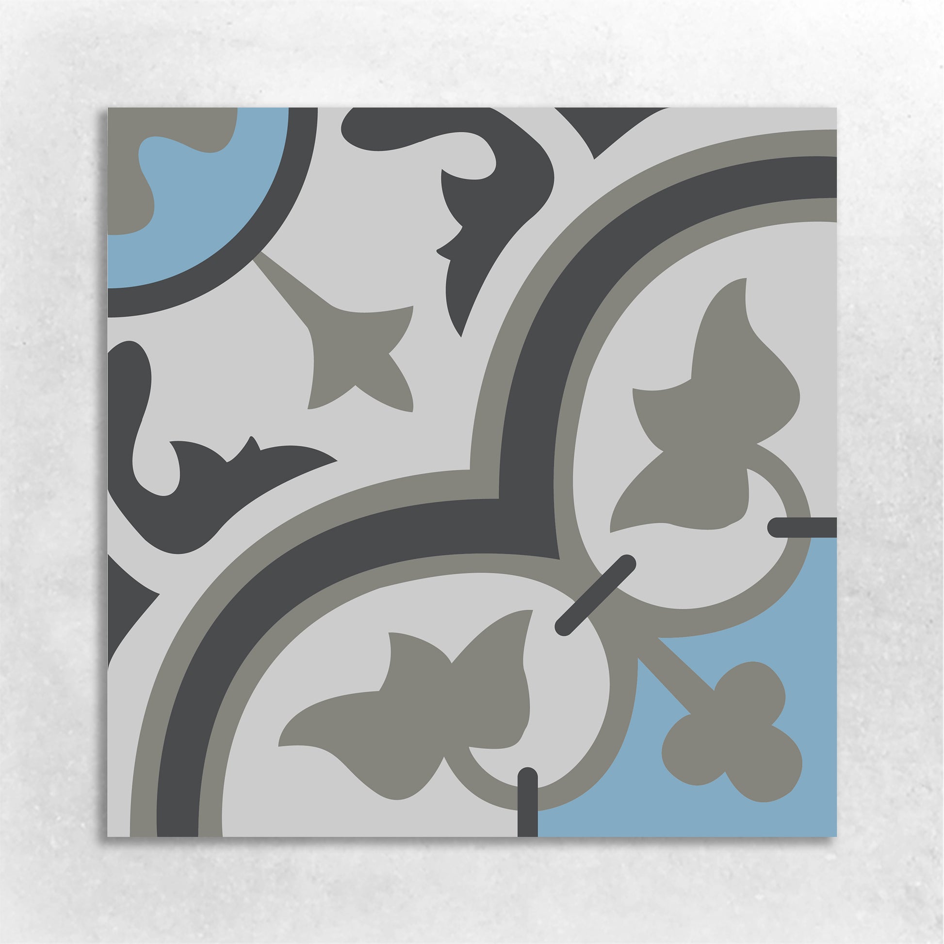Encaustic Cement Tile, Concrete Tile, Traditional Floral Pattern Tiles , in blue, white grey, black