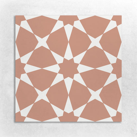 8x8 cement tile with a Moroccan Star pattern  with white and blush colors 
