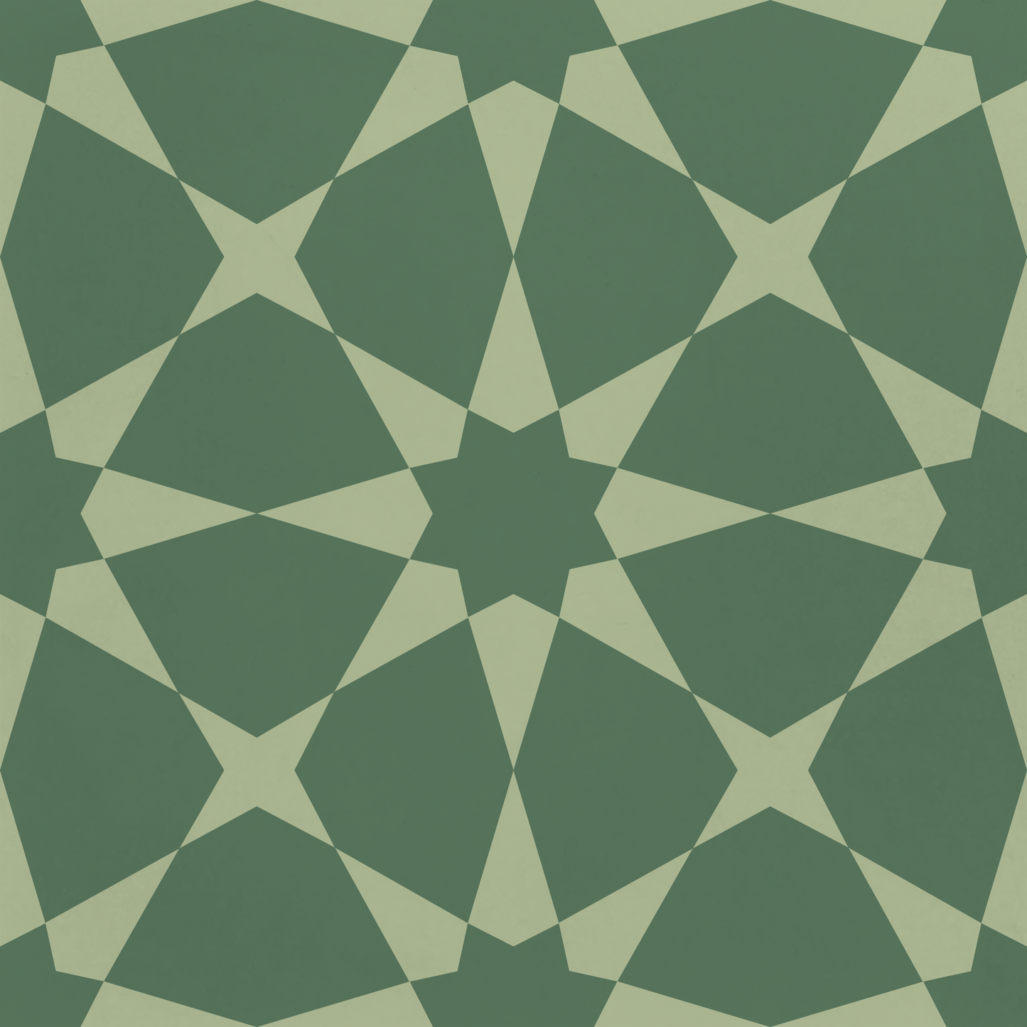 8x8 cement tile with a Moroccan star pattern in 2 shades of green
