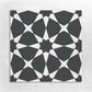 8x8 cement tile wit a Moroccan star pattern in black and white colors