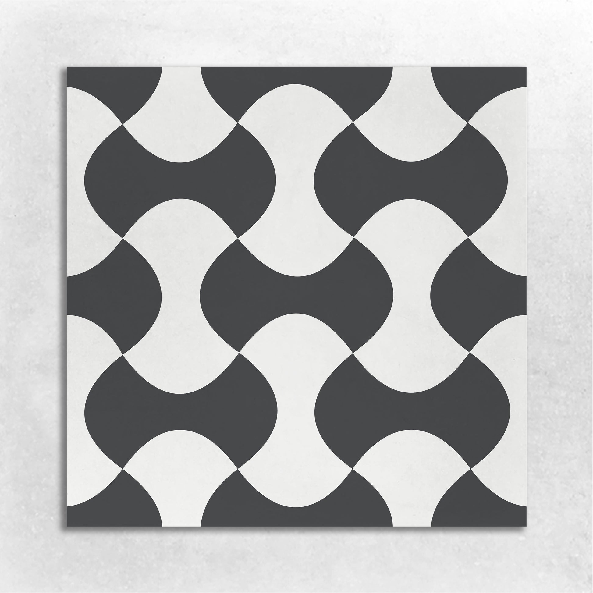 8x8 cement tile modern interlocking basketweave pattern in black and white
