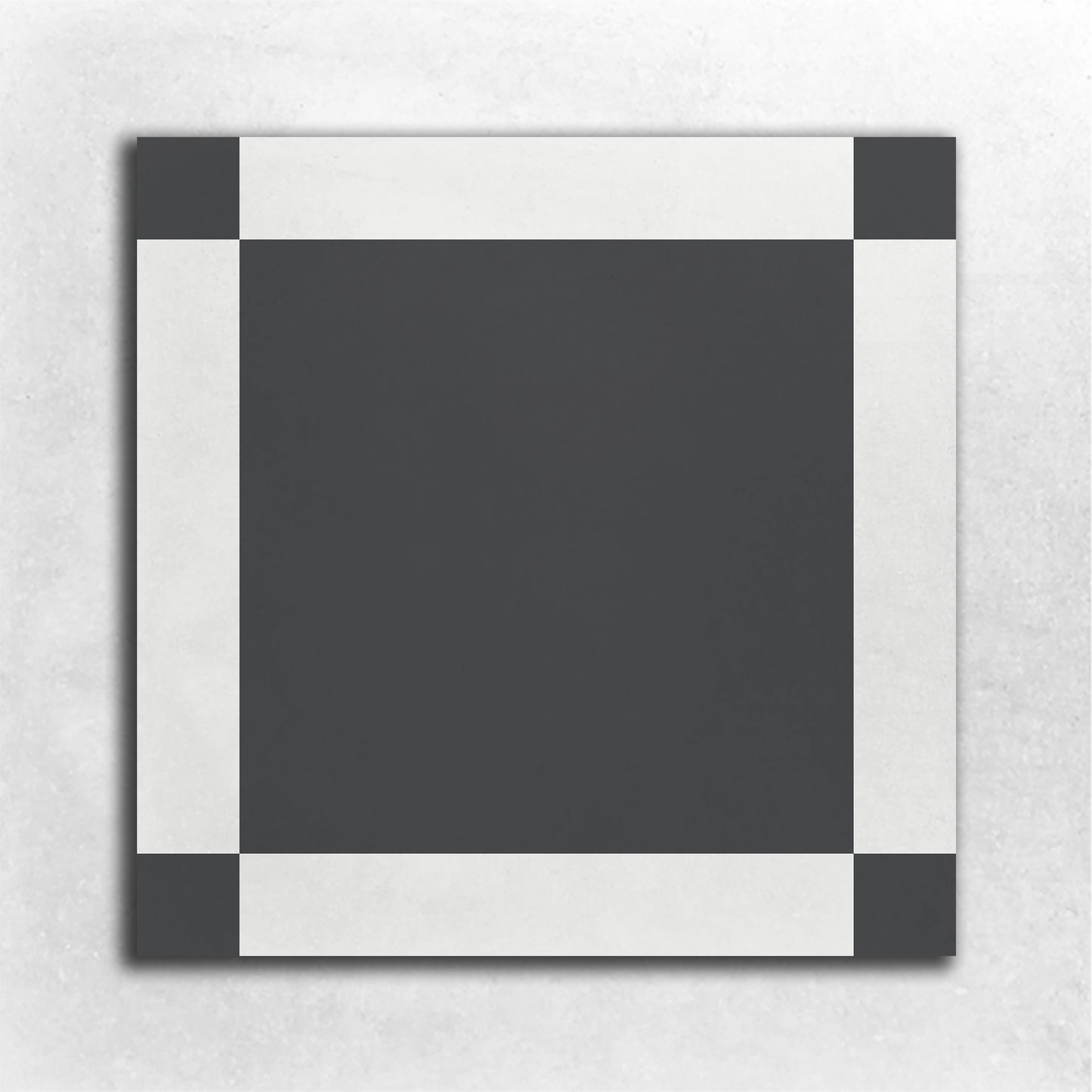 8x8 cement tile pattern with dots in the corners in black and white